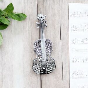 Womens Sparkly Silver Plated Crystal Violin Scarf Brooches Rhinestone Brooch